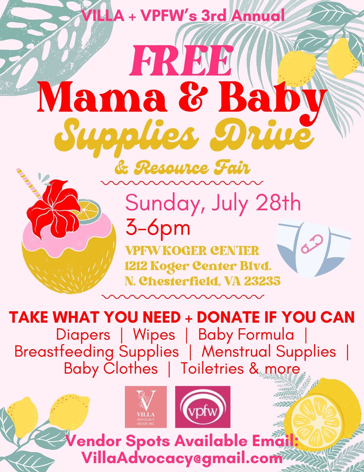 Villa + VPFW: FREE Mama\/Baby Supplies Drive & Resource Fair
