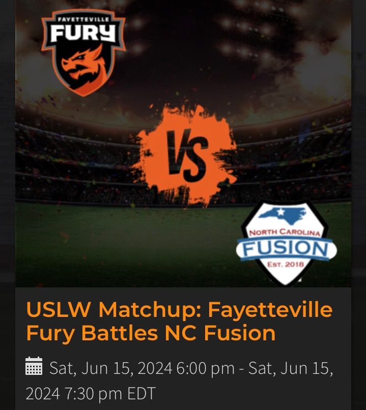 Fayetteville Fury USL-W Womens Team Vs NC Fusion Home Match 