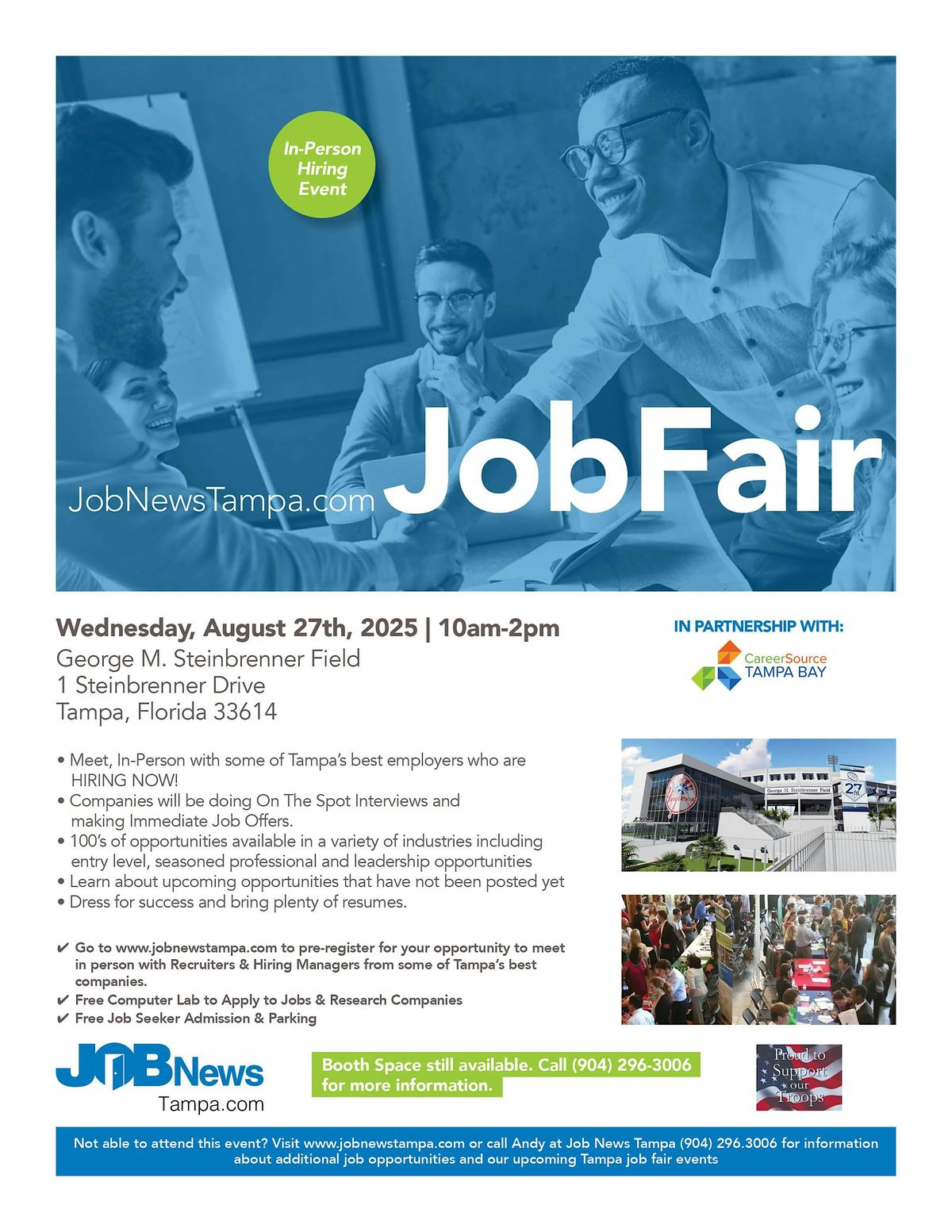 ** TAMPA JOB FAIR - Local Companies Hiring  for 100's of JOBS - August 27th