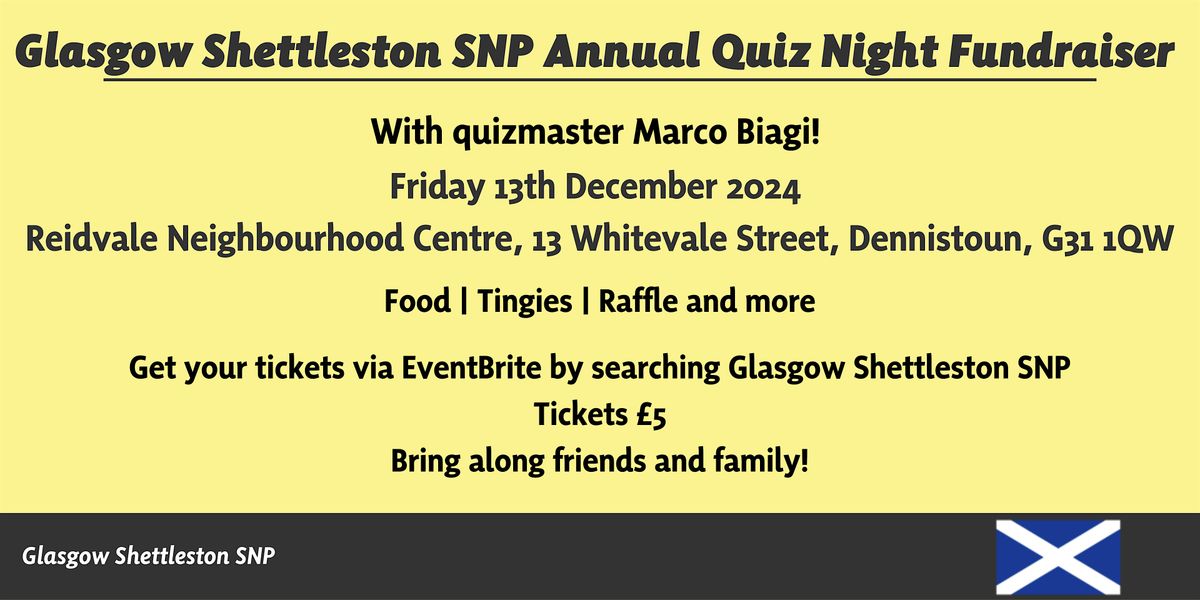 Shettleston SNP Annual Quiz Night Fundraiser