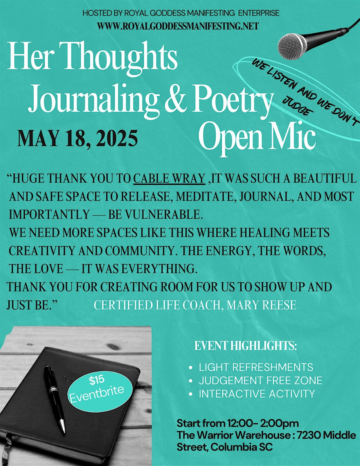 Her Thoughts Journaling and Poetry Open Mic