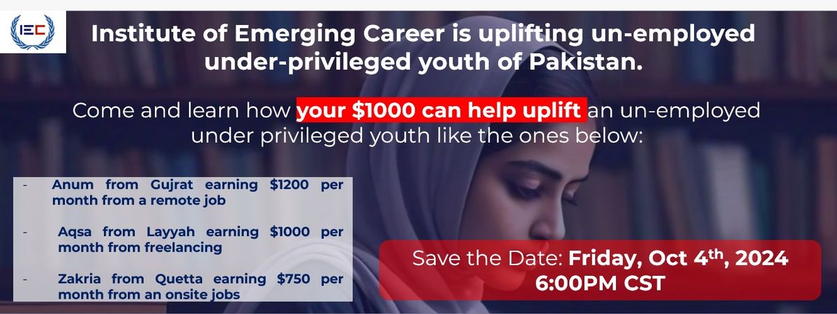 Institute of Emerging Careers: Help Pakistani un-employed under-privileged to be ready for jobs