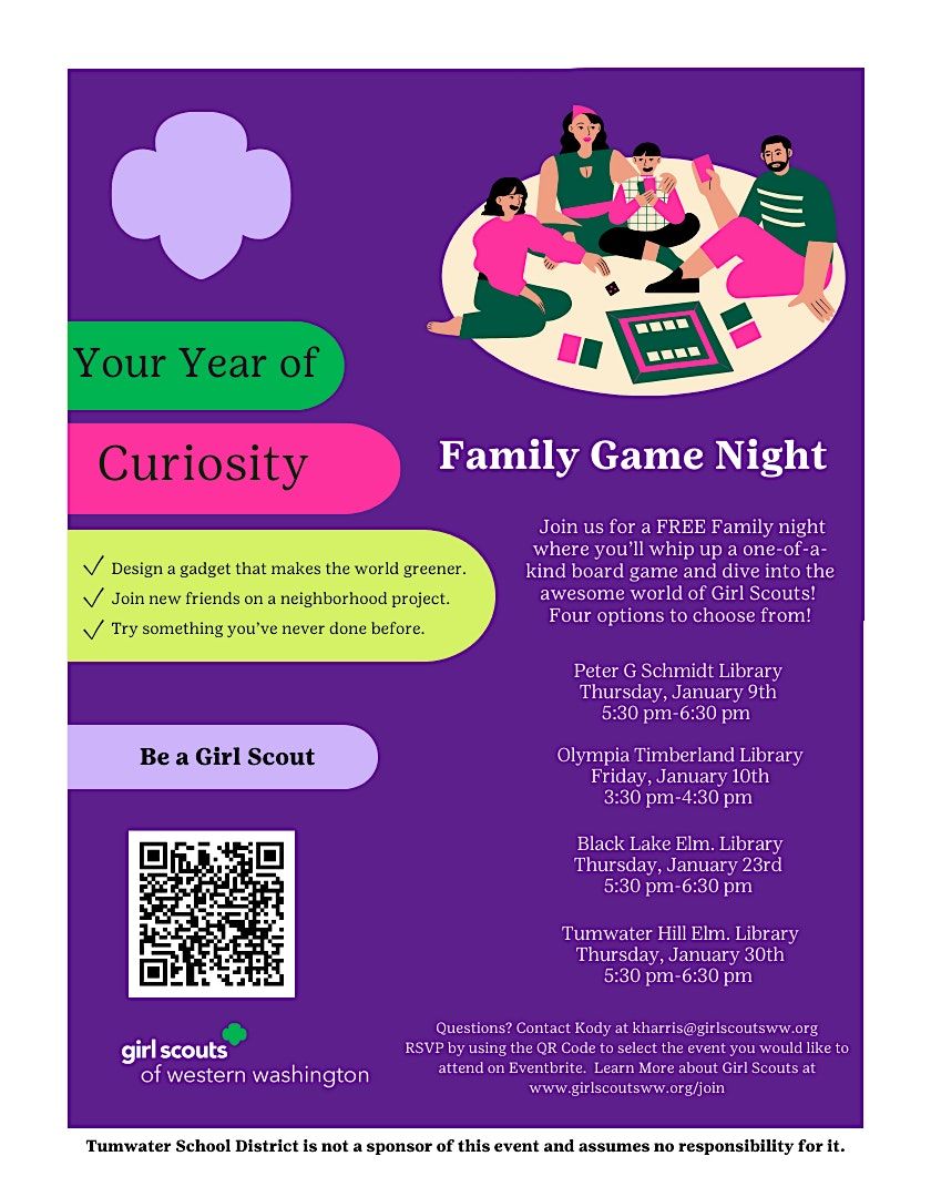 Family Game Night with Girl Scouts at Tumwater Hill Elementary!