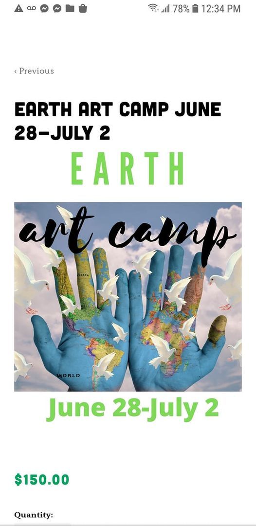 Earth Art camp (June 28-July 2) 8-12 yr olds