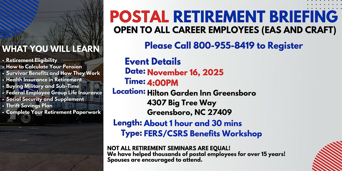Retirement Seminar Greensboro - 11\/16\/25(4PM)