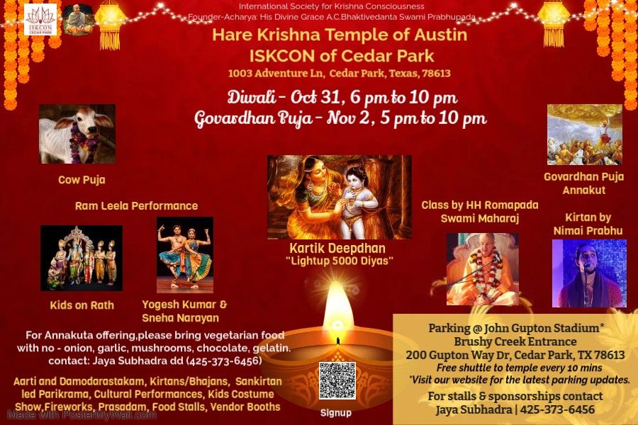 Divine Celebration of Diwali - Oct 31 & Govardhan Puja - Nov 2