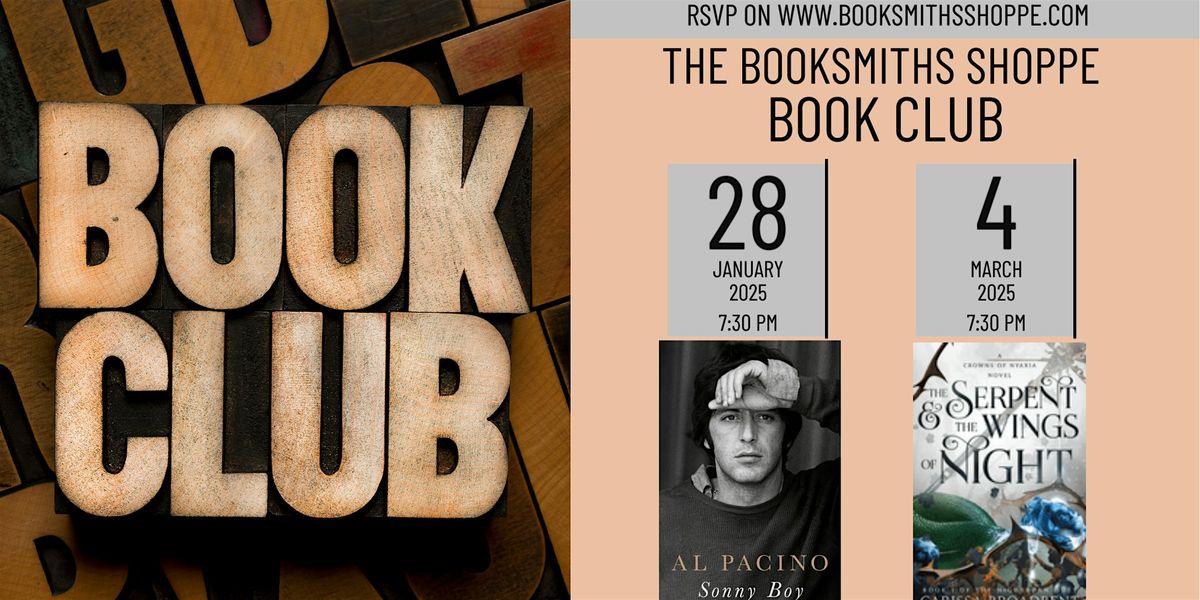 The BookSmiths Shoppe Book Club: Tues 3\/4  7:30 PM - Carissa Broadent Serpe