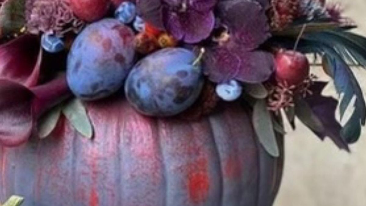 Painted Pumpkins with Fall Flowers