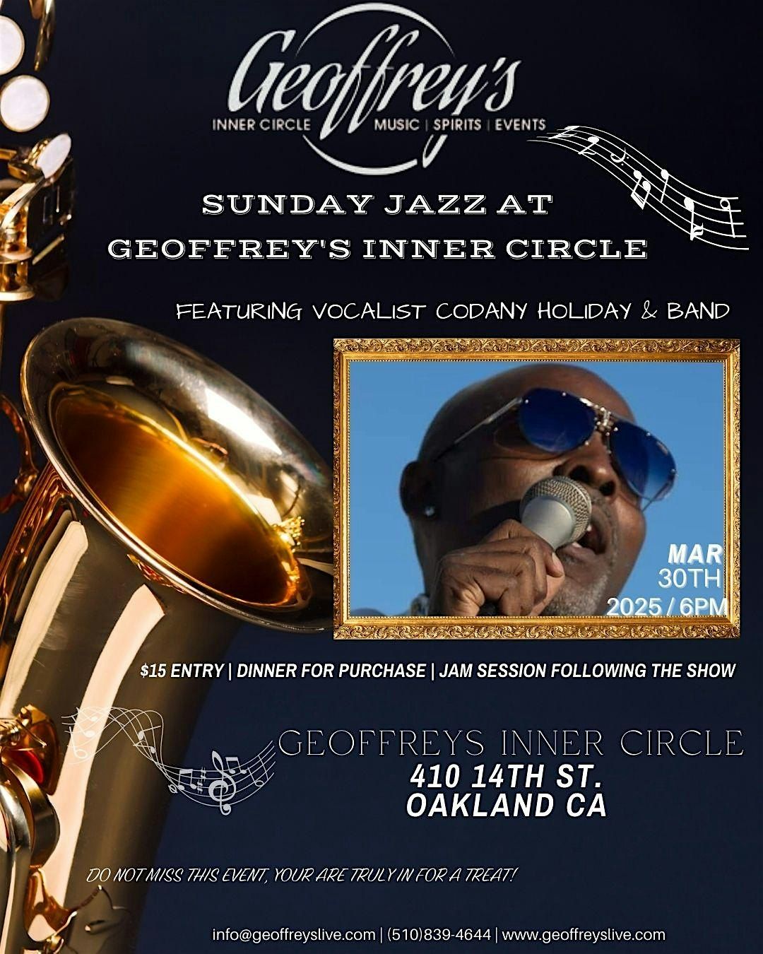 Live Jazz @ Geoffrey's Inner Circle ~ Codany Holiday & Band