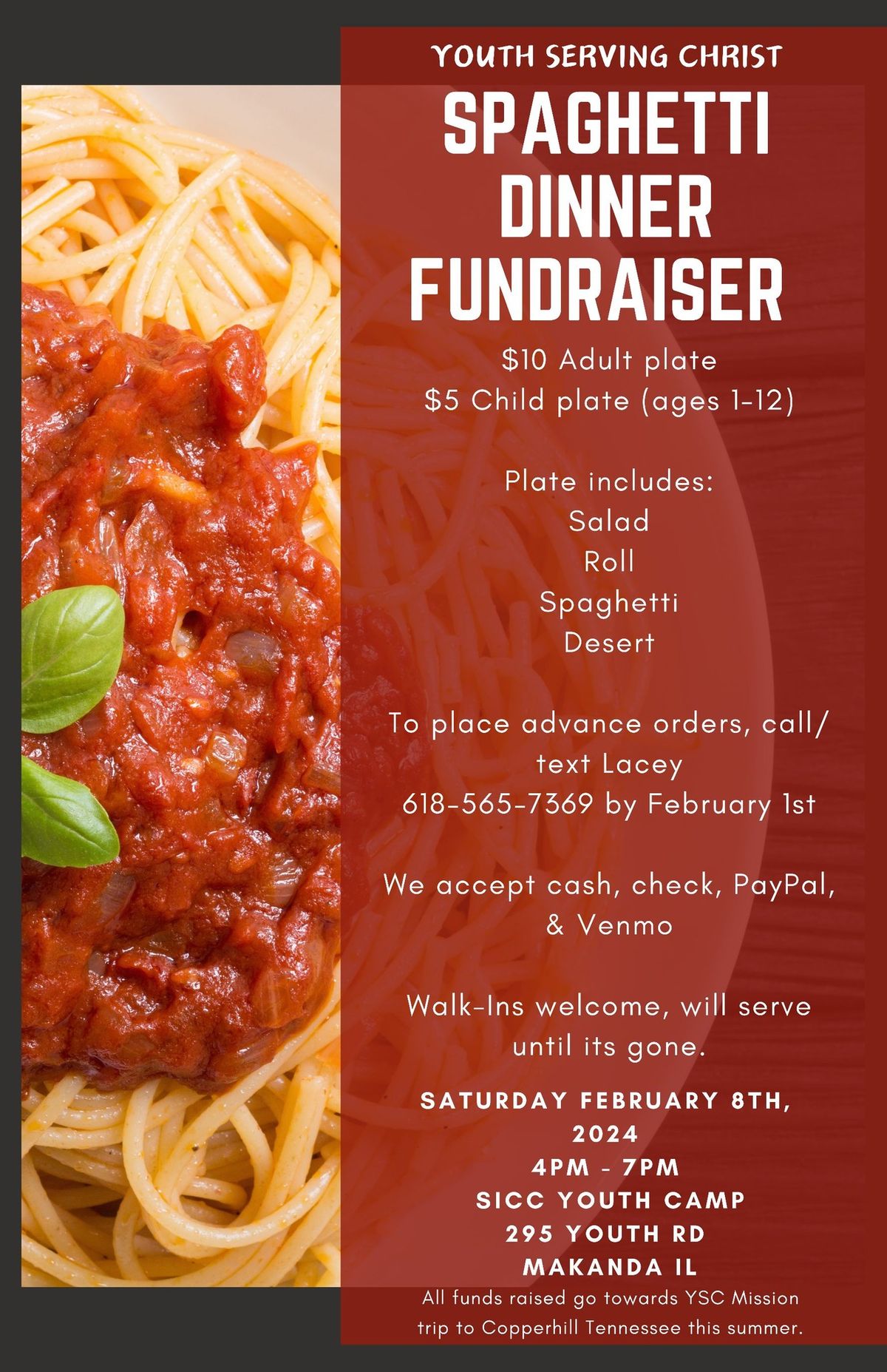 Spaghetti Dinner Fundraiser 