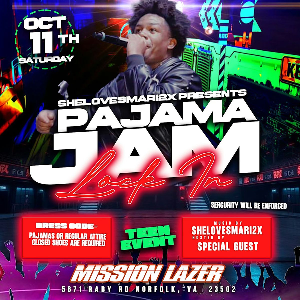 PAJAMA JAM Lock In TEEN EVENT (11pm-6am) Party + Lazer tag + Games