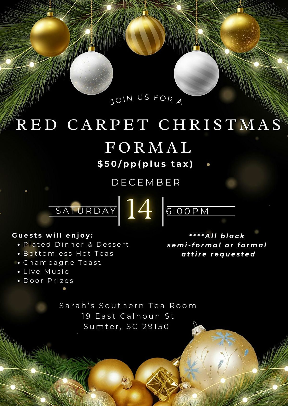 Red Carpet Christmas Formal @ Sarah\u2019s Southern Tea Room