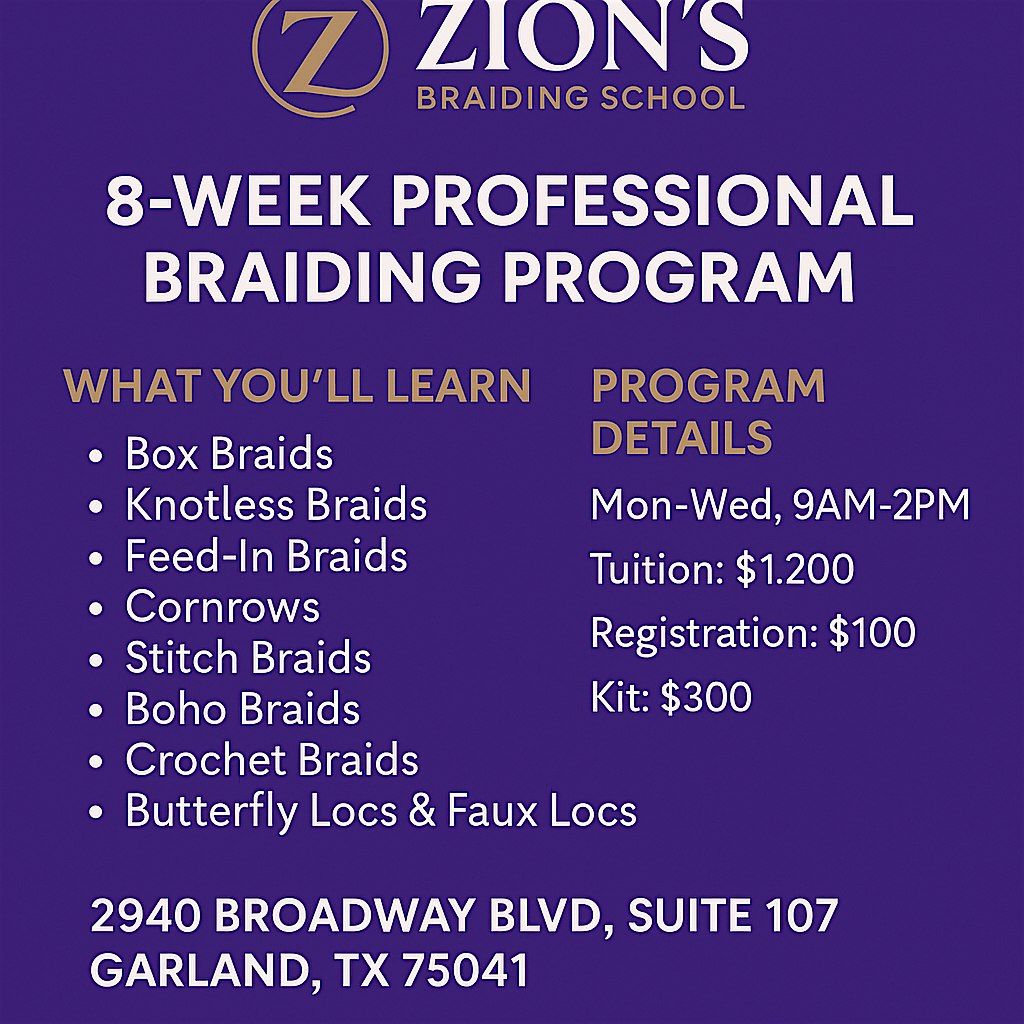 8 Weeks Professional Braiding Program