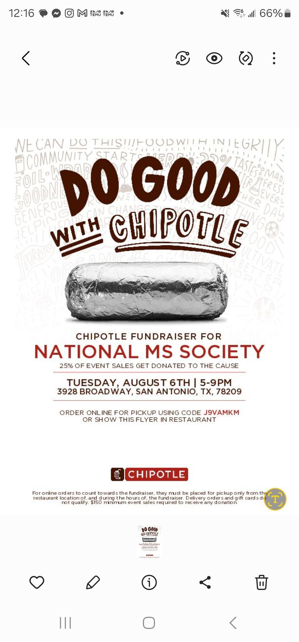 CHIPOLTE FUNDRAISER FOR NATIONAL MS SOCIETY 