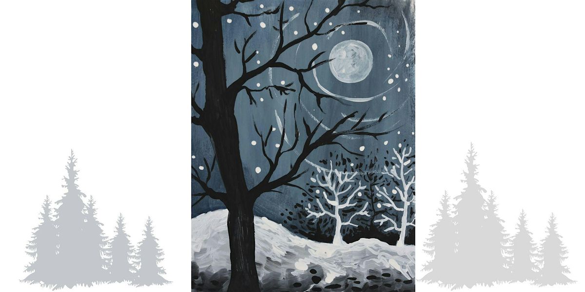 Winter Night, Acrylic Painting Class for Adults and Teens