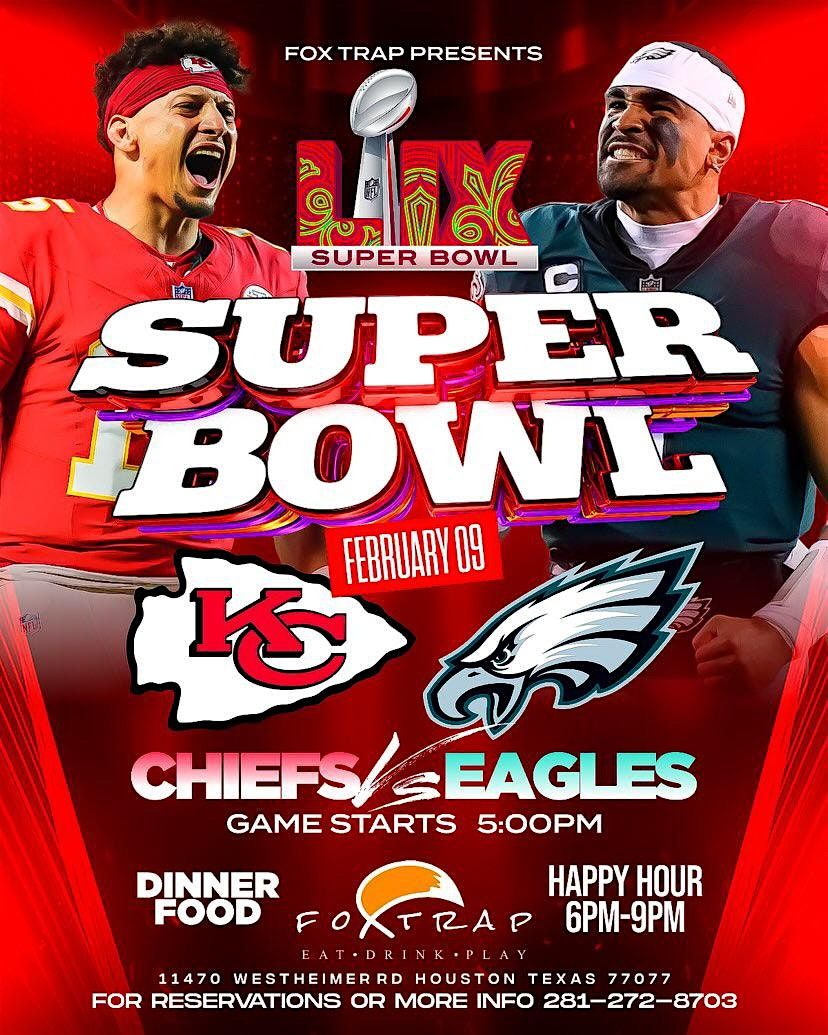 Super Bowl Watch Party | Chiefs vs Eagles | Food | Hookah | Pool Tables