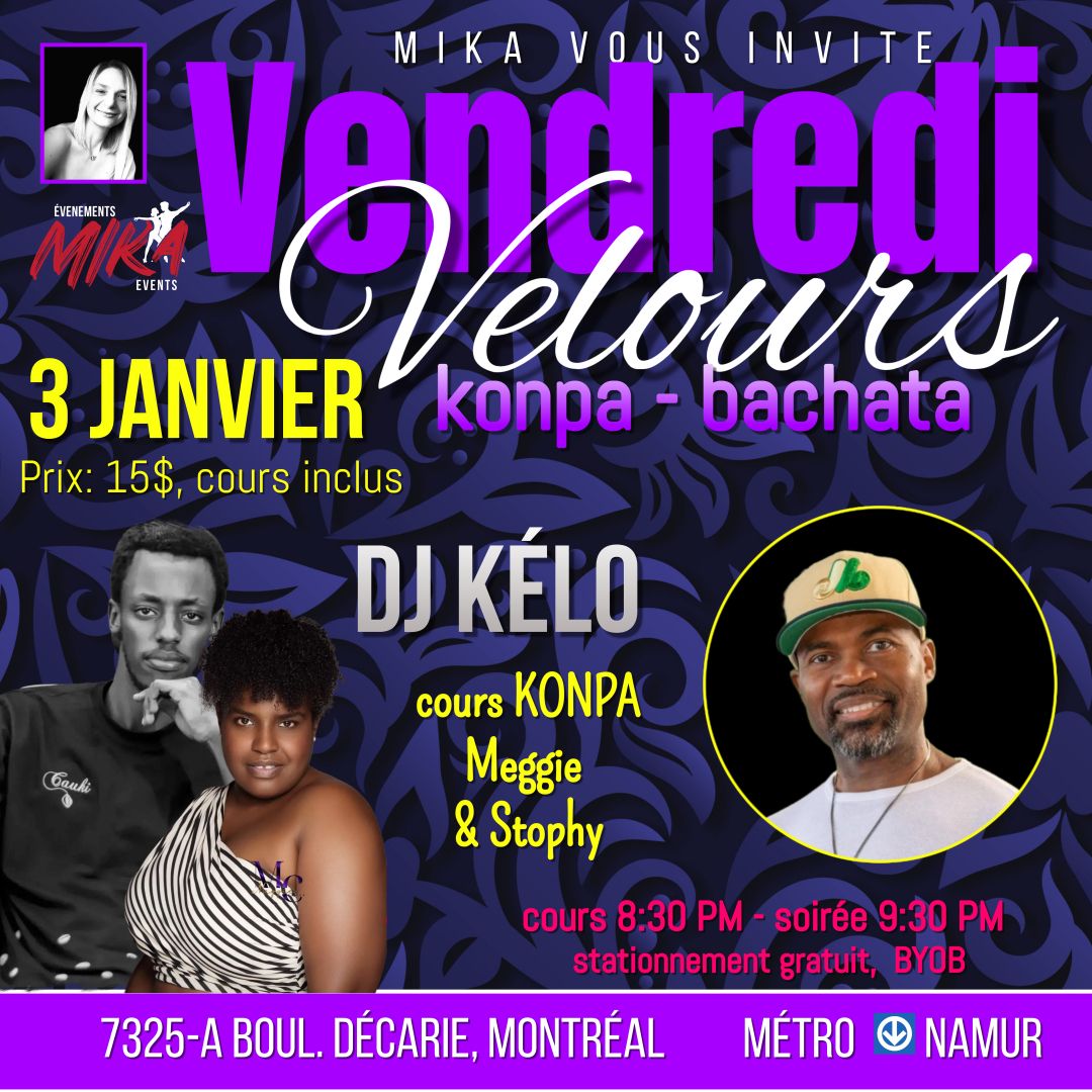 VENDREDI Velours, 3 jan. KONPA-BACHATA \ud83d\udc9c cours konpa 