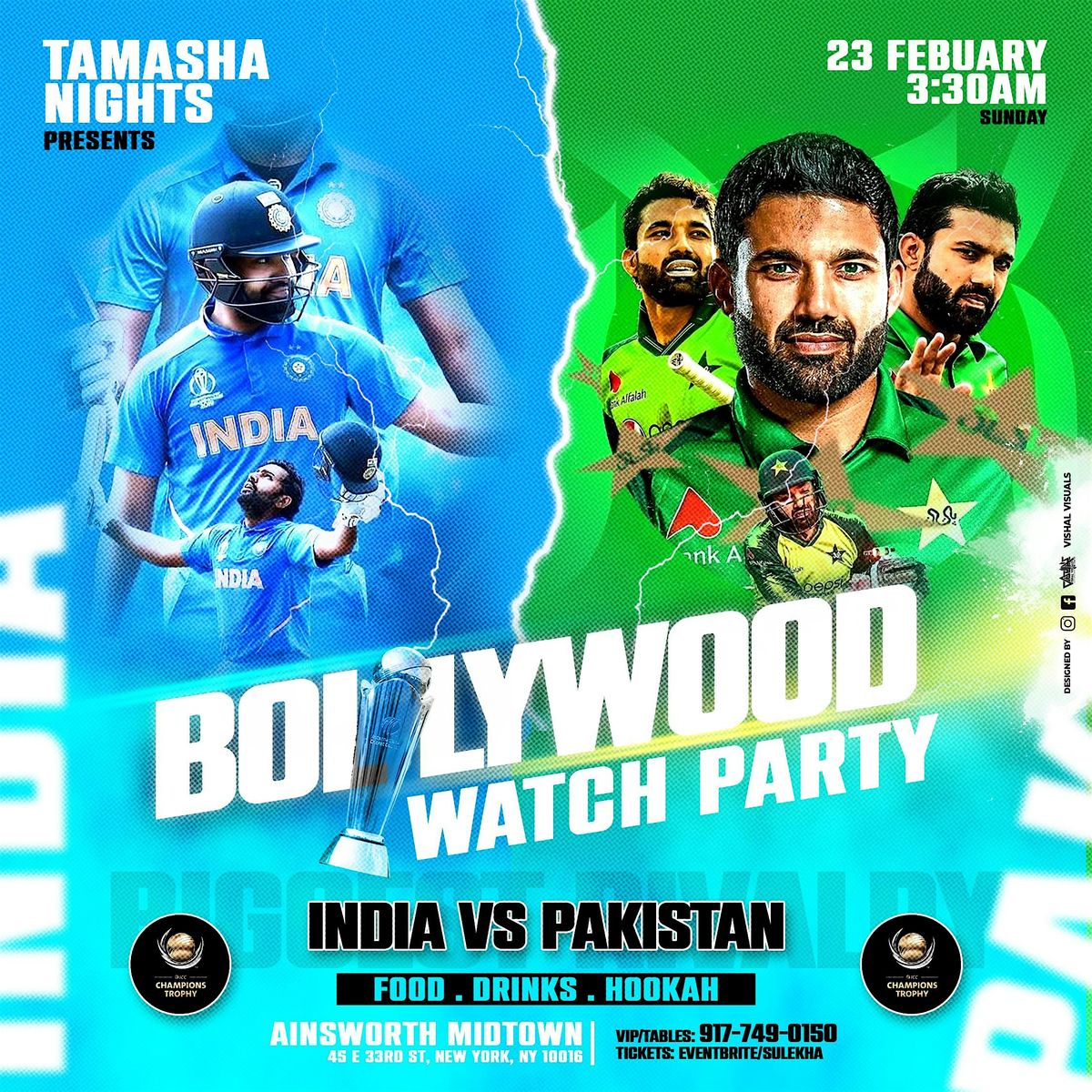 NYC BOLLYWOOD CRICKET WATCH PARTY ON FEB 23RD @AINSWORTH MIDTOWN