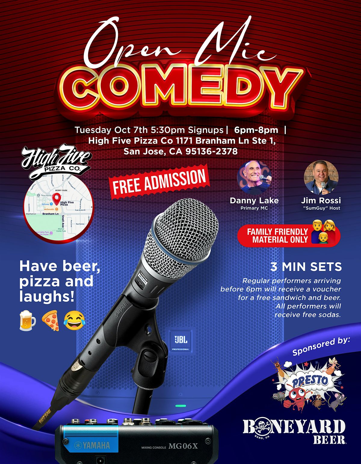 High Five Pizza Co. NEW Open Mic Tuesday evenings.