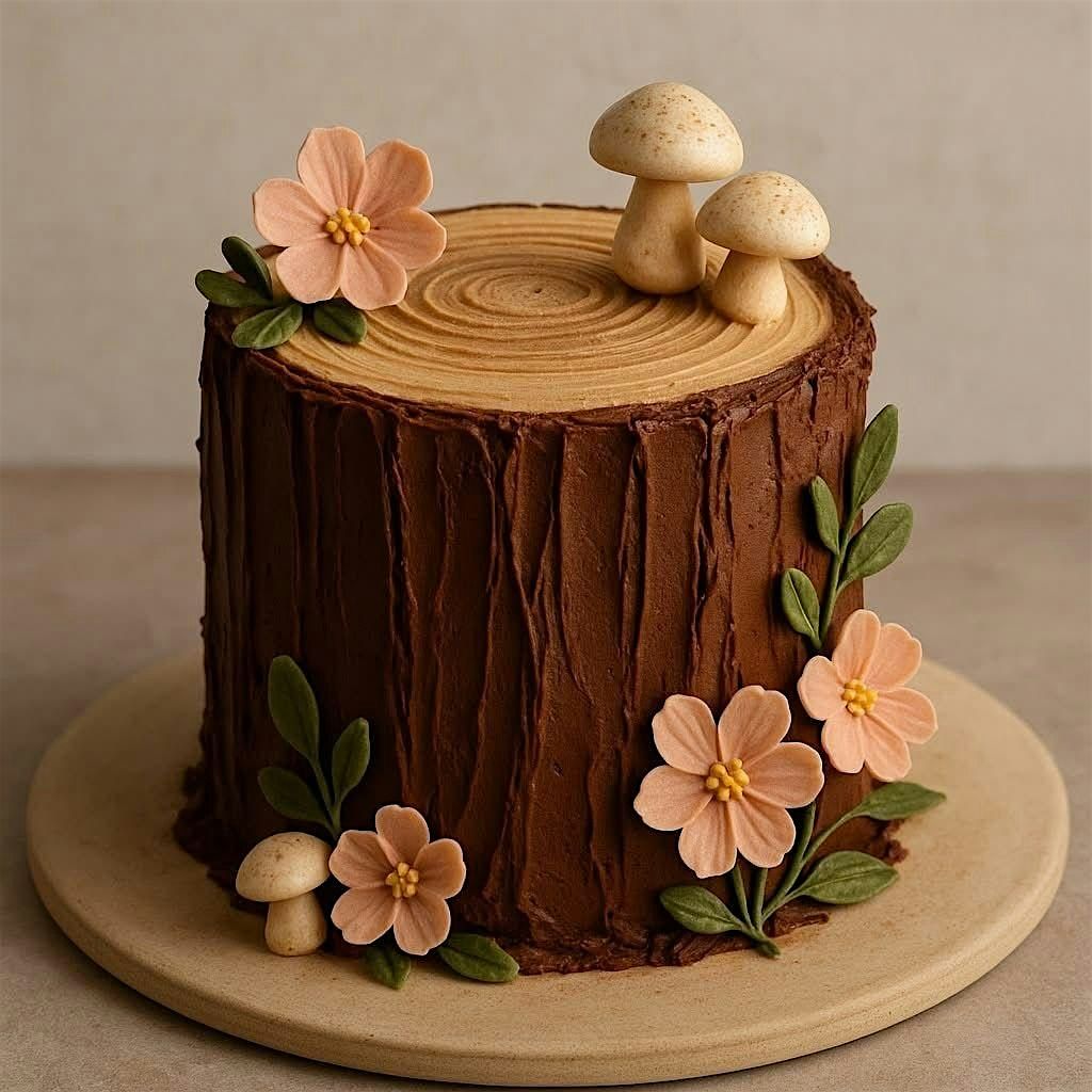 Woodland Theme Tree Stump Cake w\/ Chocolate Ganache