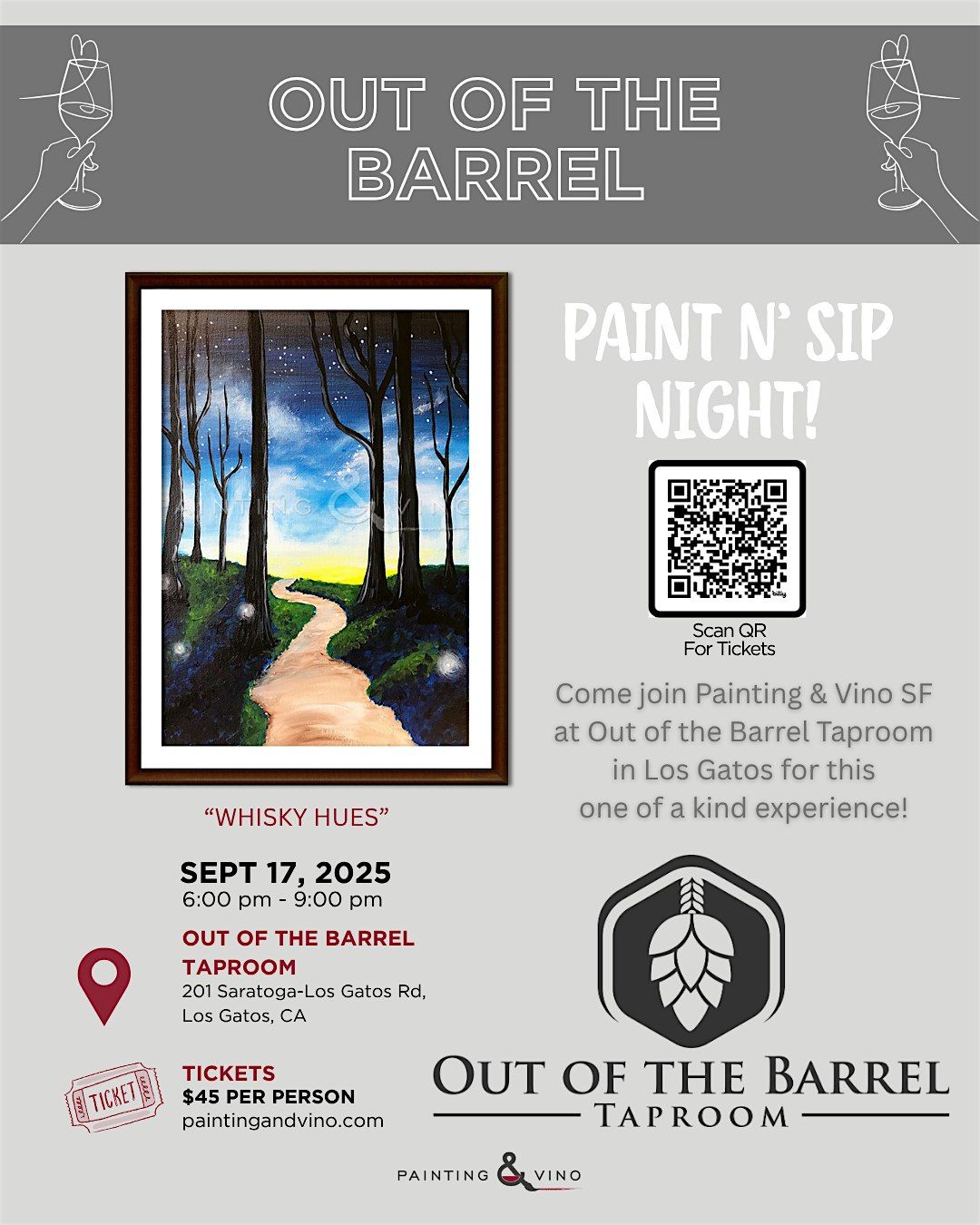 Paint & Sip "Fireflies at Dawn" @ Out of the Barrel Los Gatos