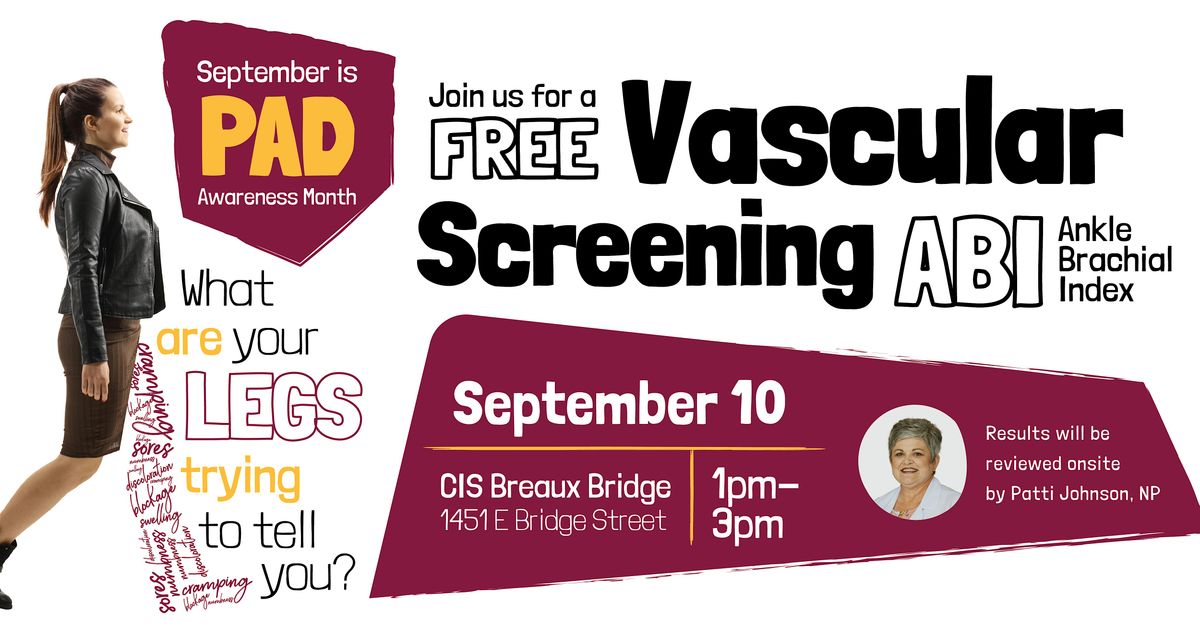 Breaux Bridge Free Vascular Screening for PAD Awareness Month