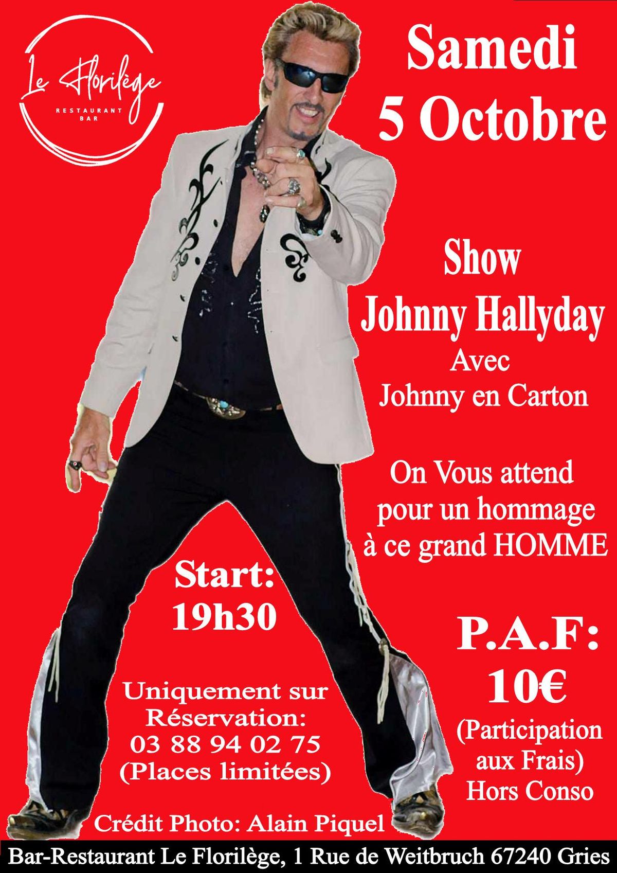 Soir\u00e9e Johnny Hallyday avec Johnny en Carton Samedi 5 Octobre Bar Le Floril\u00e8ge 67240 Gries