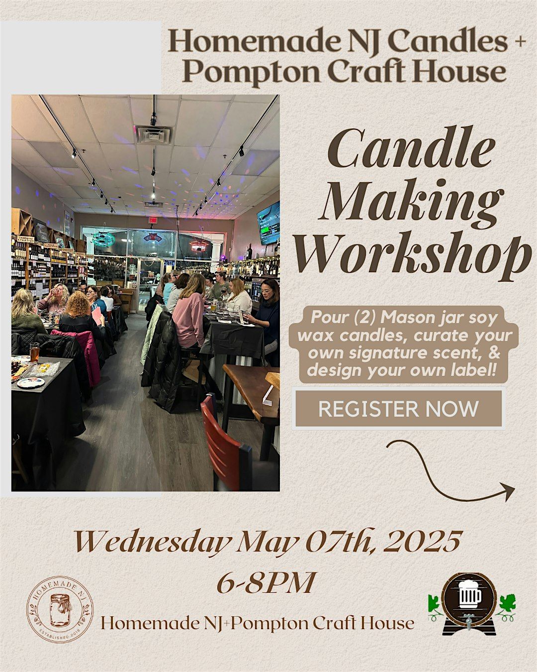 WEDNESDAY MAY 7TH CANDLE MAKING WITH POMPTON CRAFT HOUSE