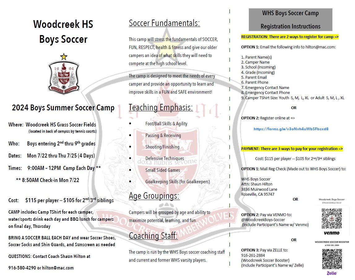 Soccer Summer Camp (Boys - grades 2nd ~ 9th)