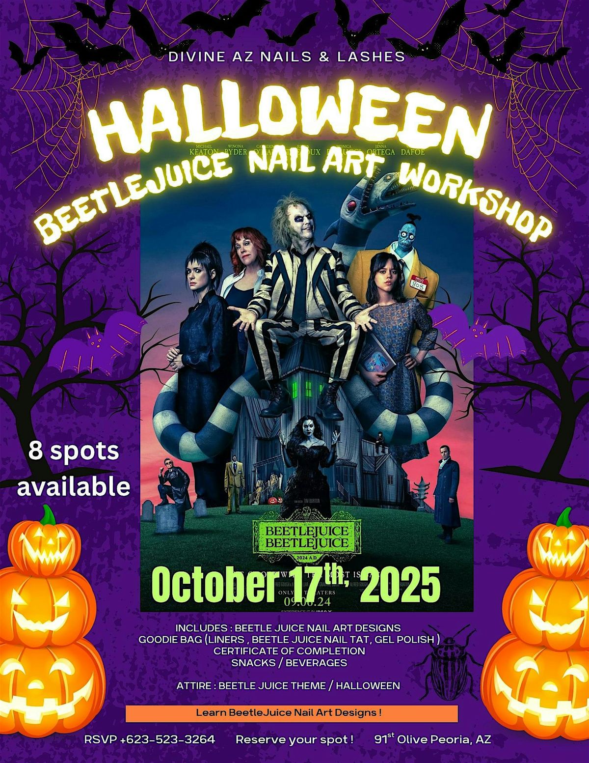 Nail Art Workshop Halloween Beetle Juice Divine AZ Nails & Lashes