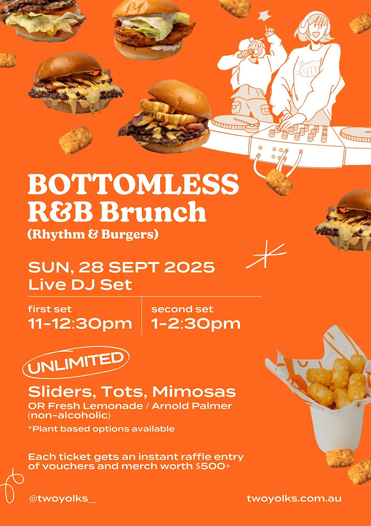 Rhythm & Burgers R&B Bottomless Brunch at Two Yolks (2 Sessions Available)