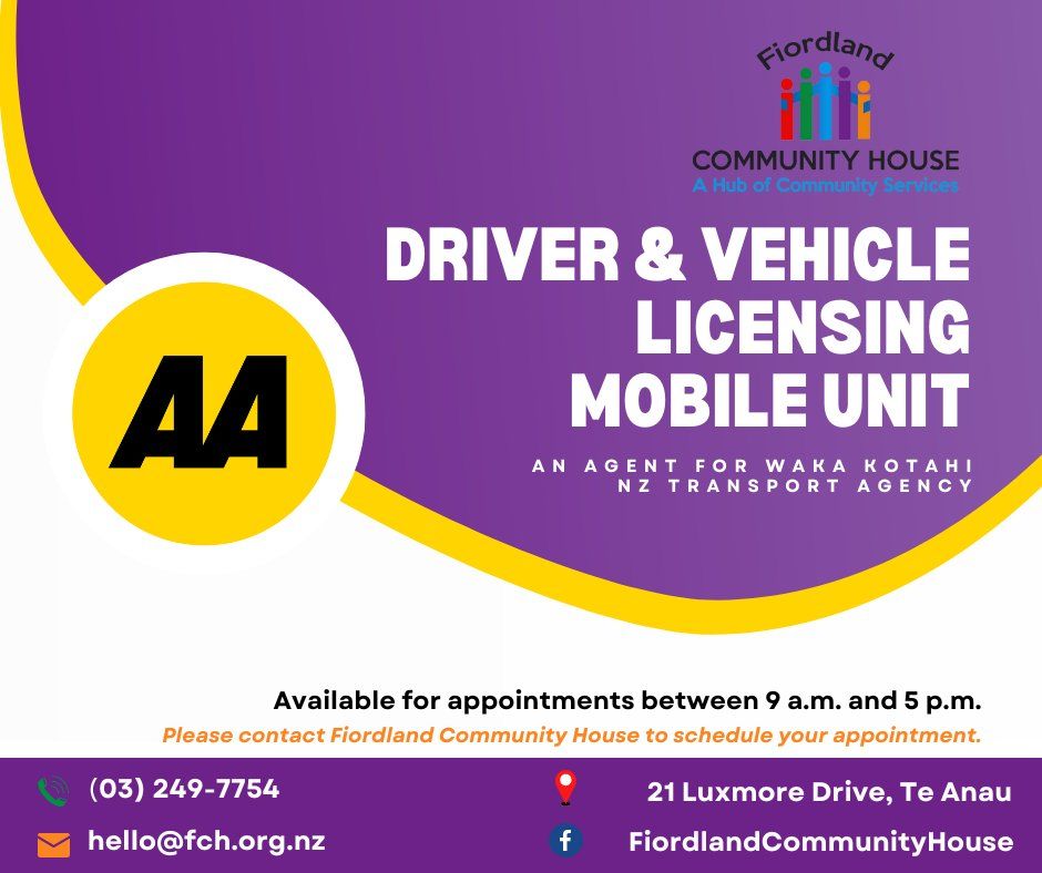 AA Driver & Vehicle Licensing Mobile Unit in Te Anau