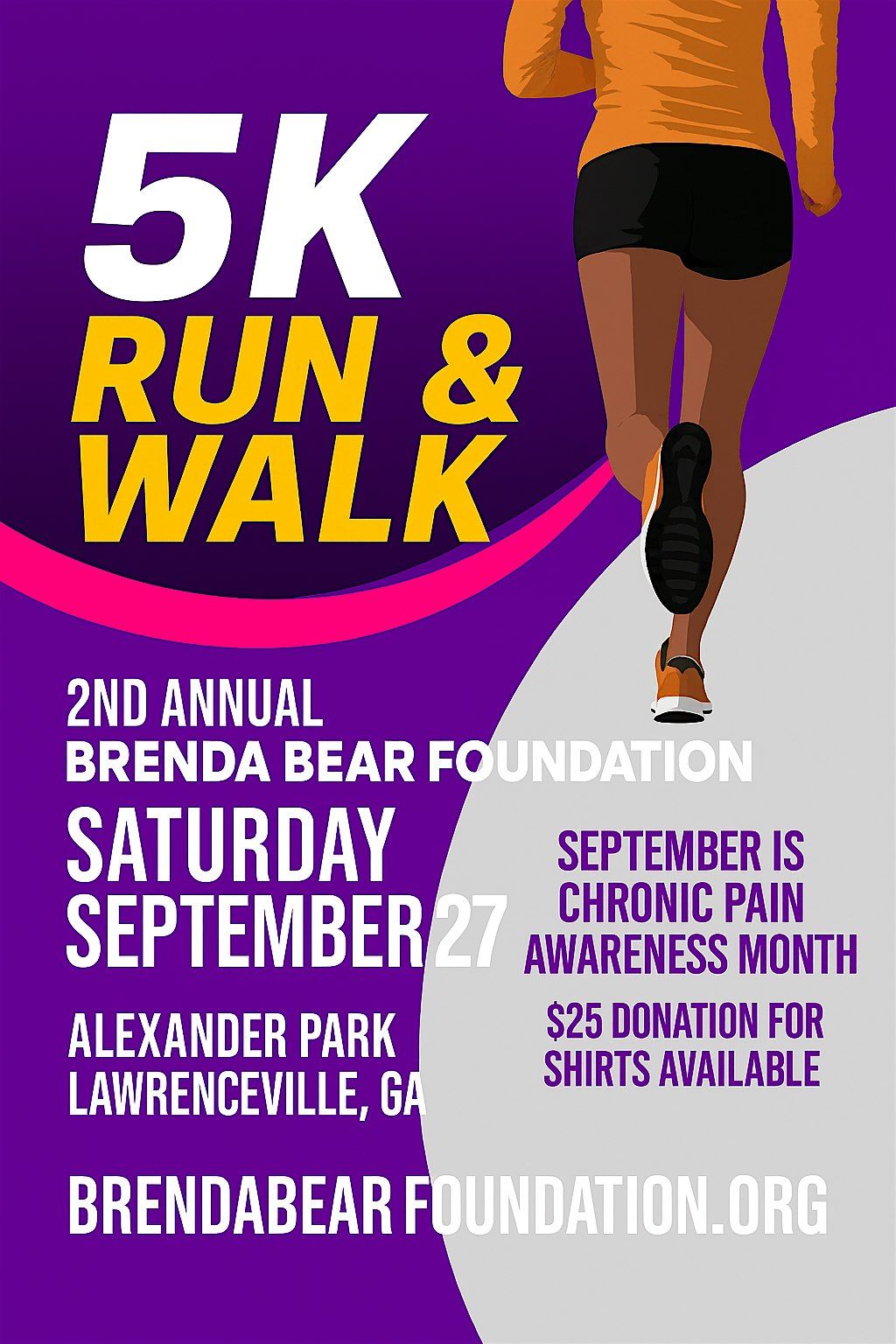 2nd Annual BrendaBear Foundation 5k Walk Chronic Pain Awareness
