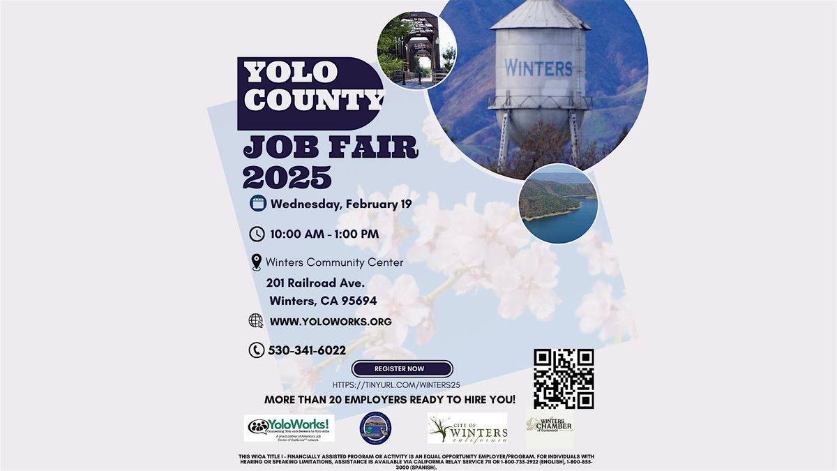 Yolo County Feb.19th Job Fair in Winters 10:00 AM to 1:00 PM! Register Now