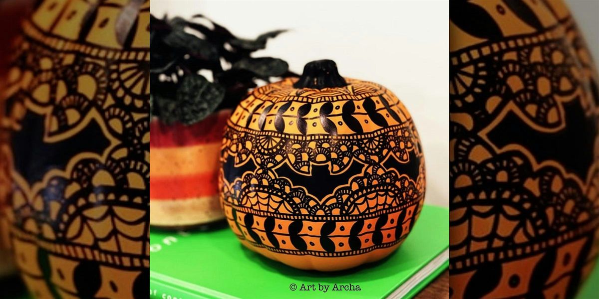 Madhubani Themed Hand-drawn Pumpkin Decorating