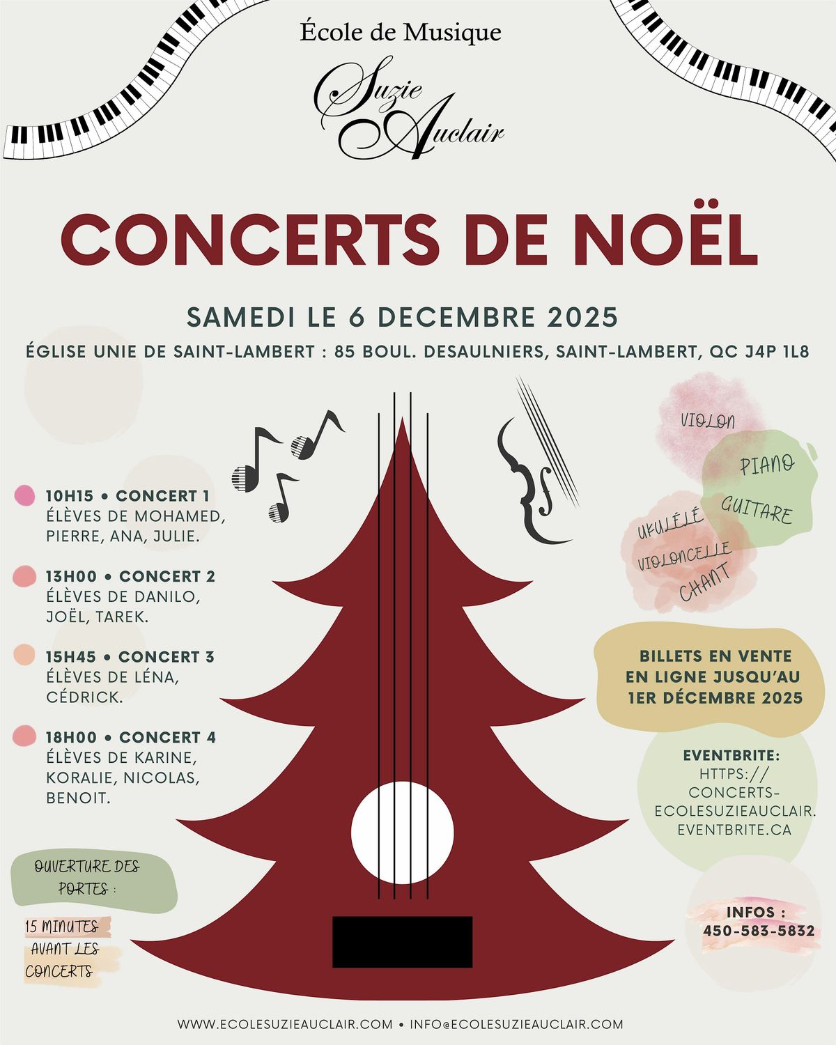 Concerts de No\u00ebl des \u00e9l\u00e8ves de l'\u00c9cole de musique Suzie Auclair