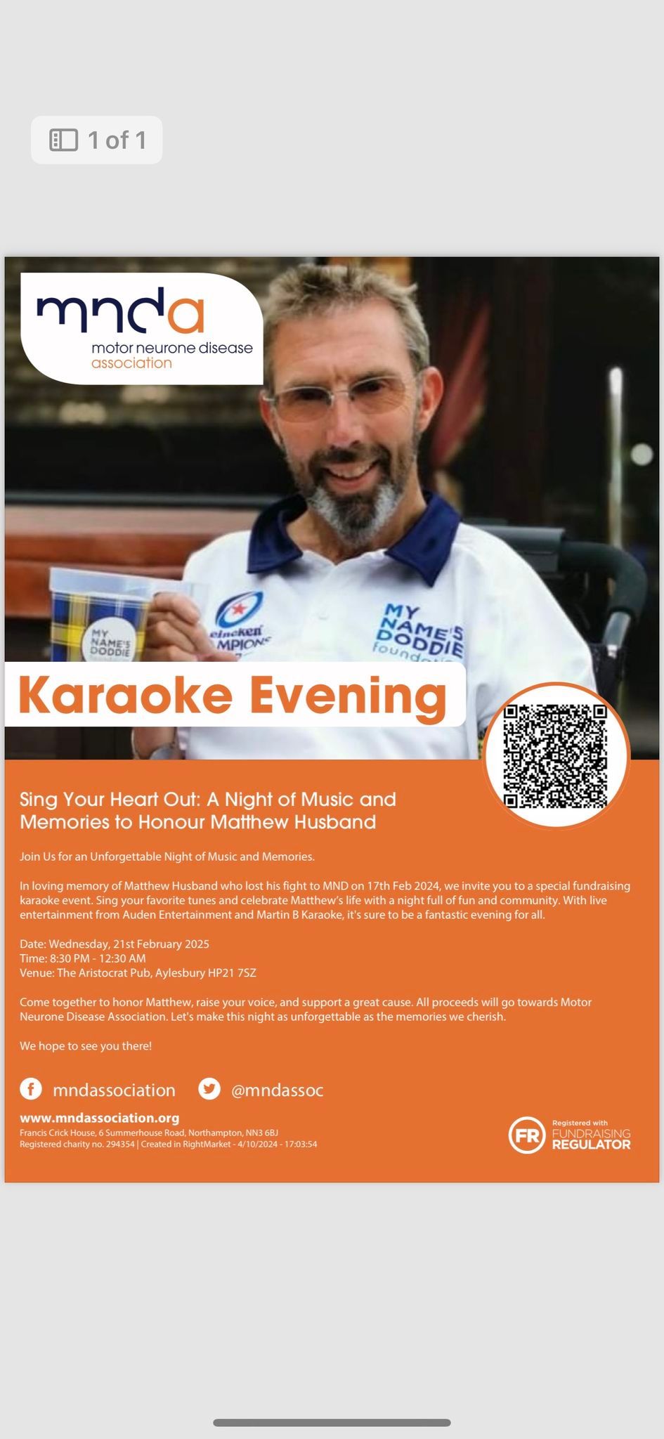 Karaoke night to raise money for Motor Neurones Disease