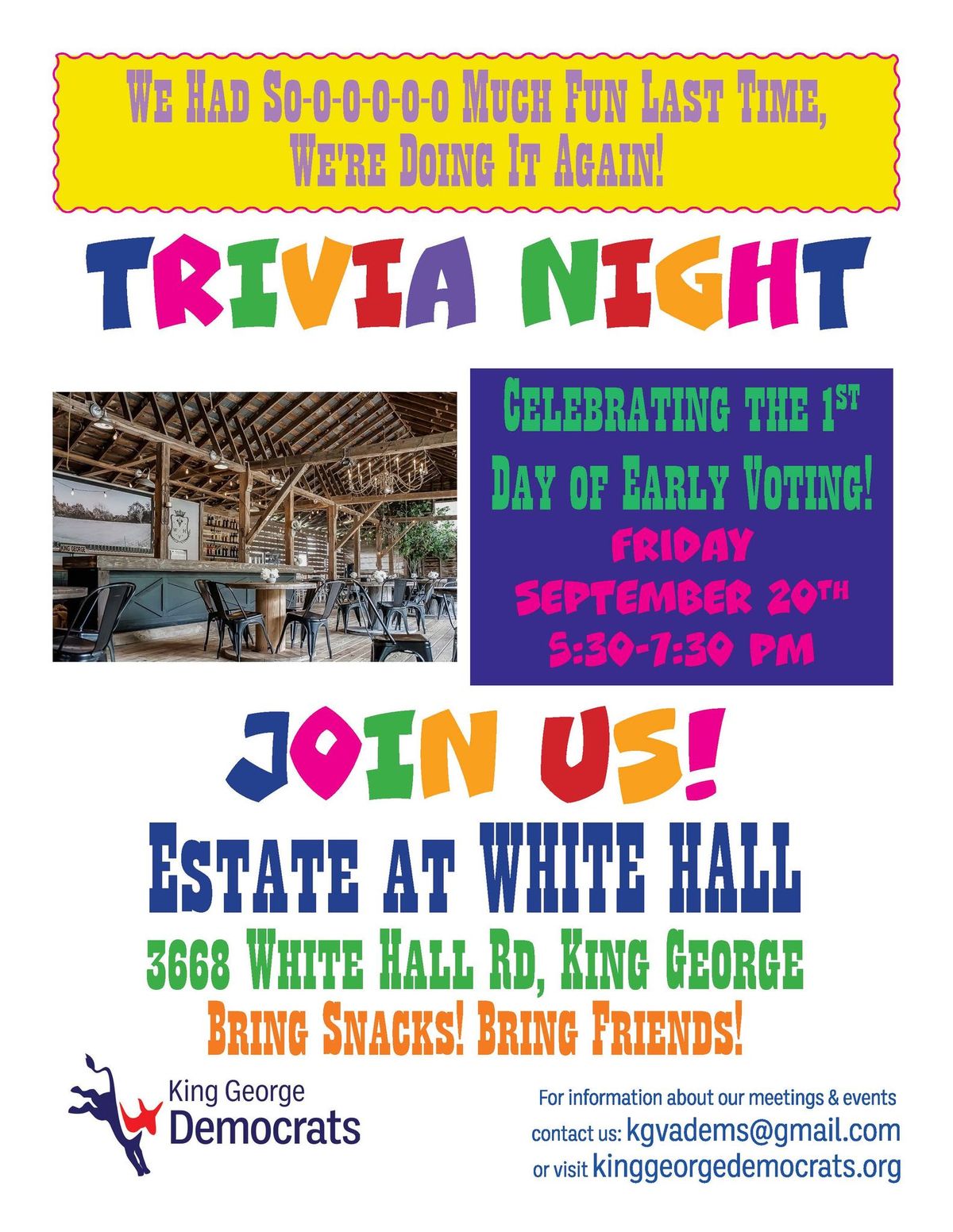 First Day of Early Voting Celebration - Trivia Night