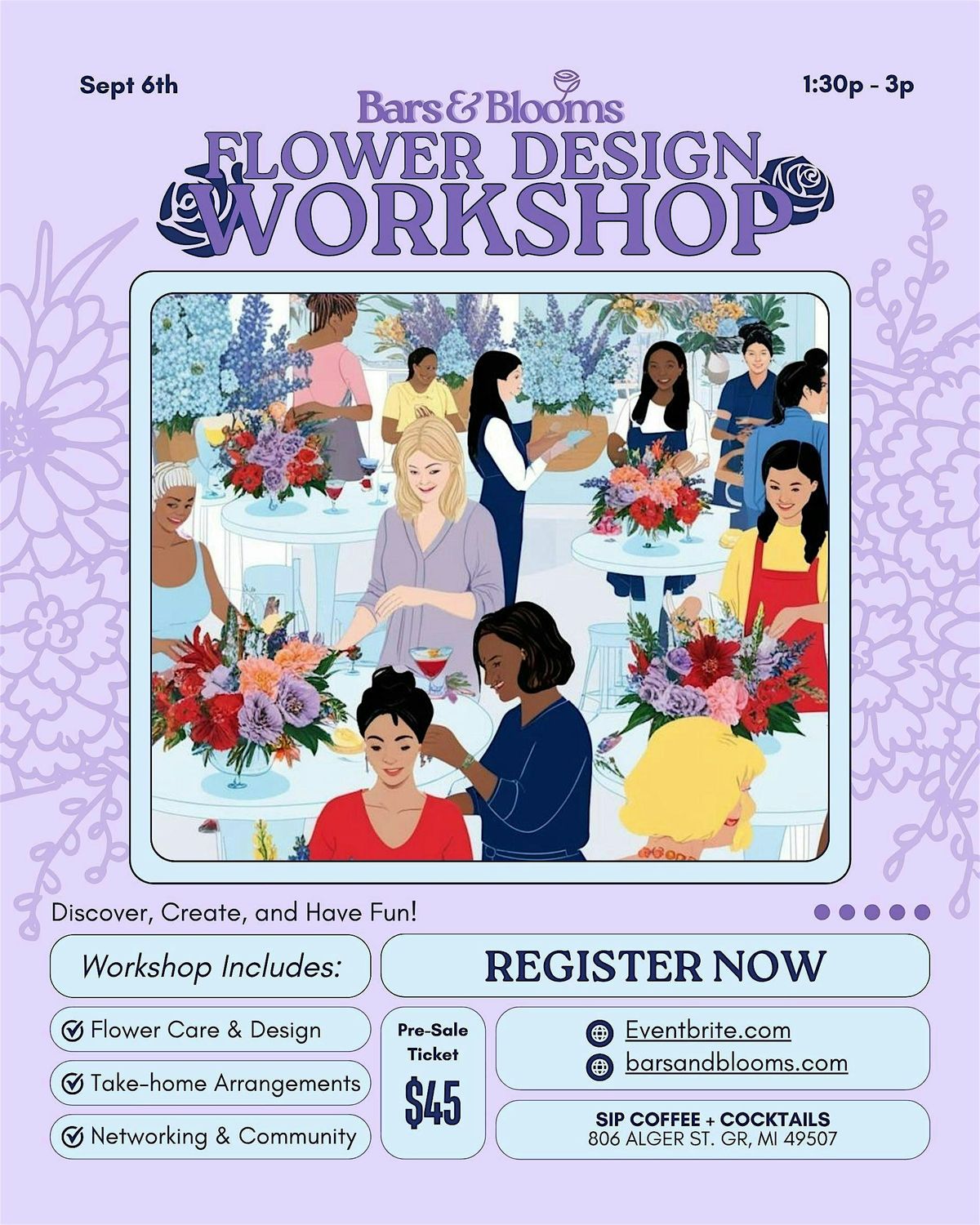 Bars  & Blooms Flower Design Workshop 9.6.25