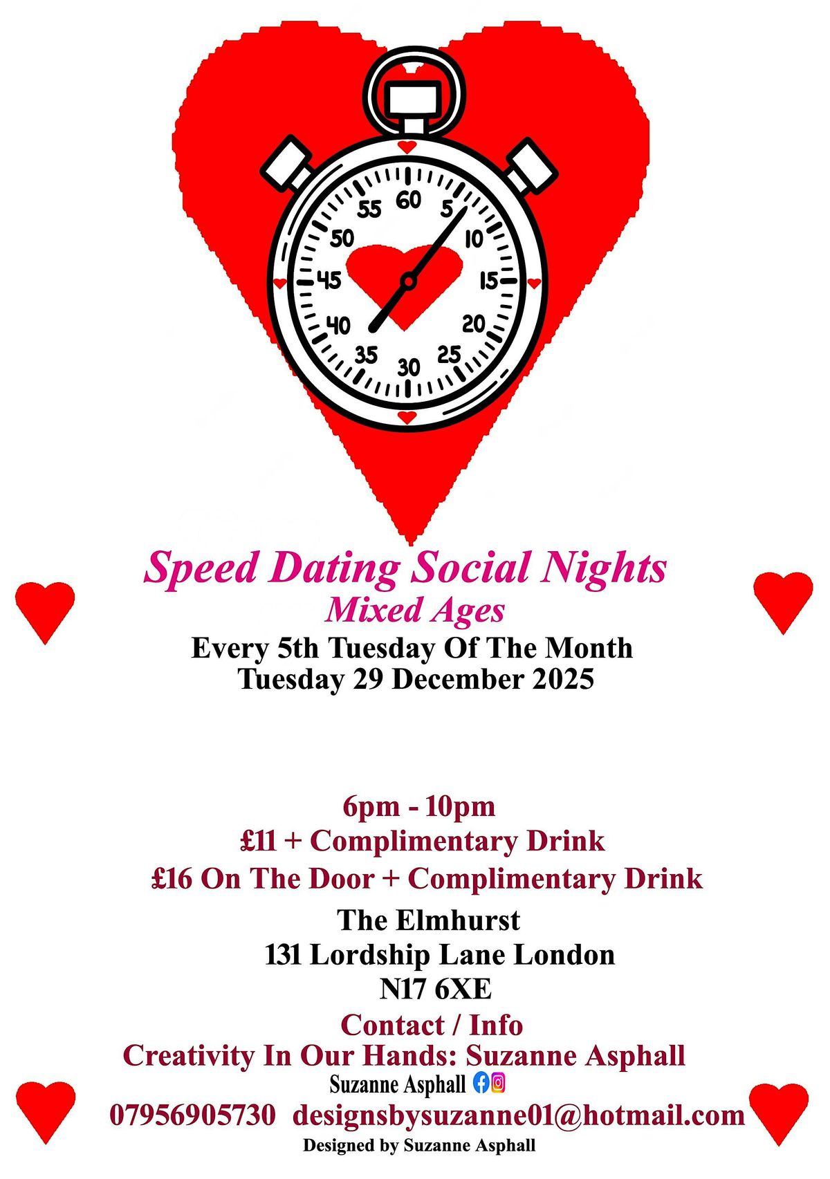 Speed Dating Social Night. (Mixed Ages). Every 5th Tuesday of the month.