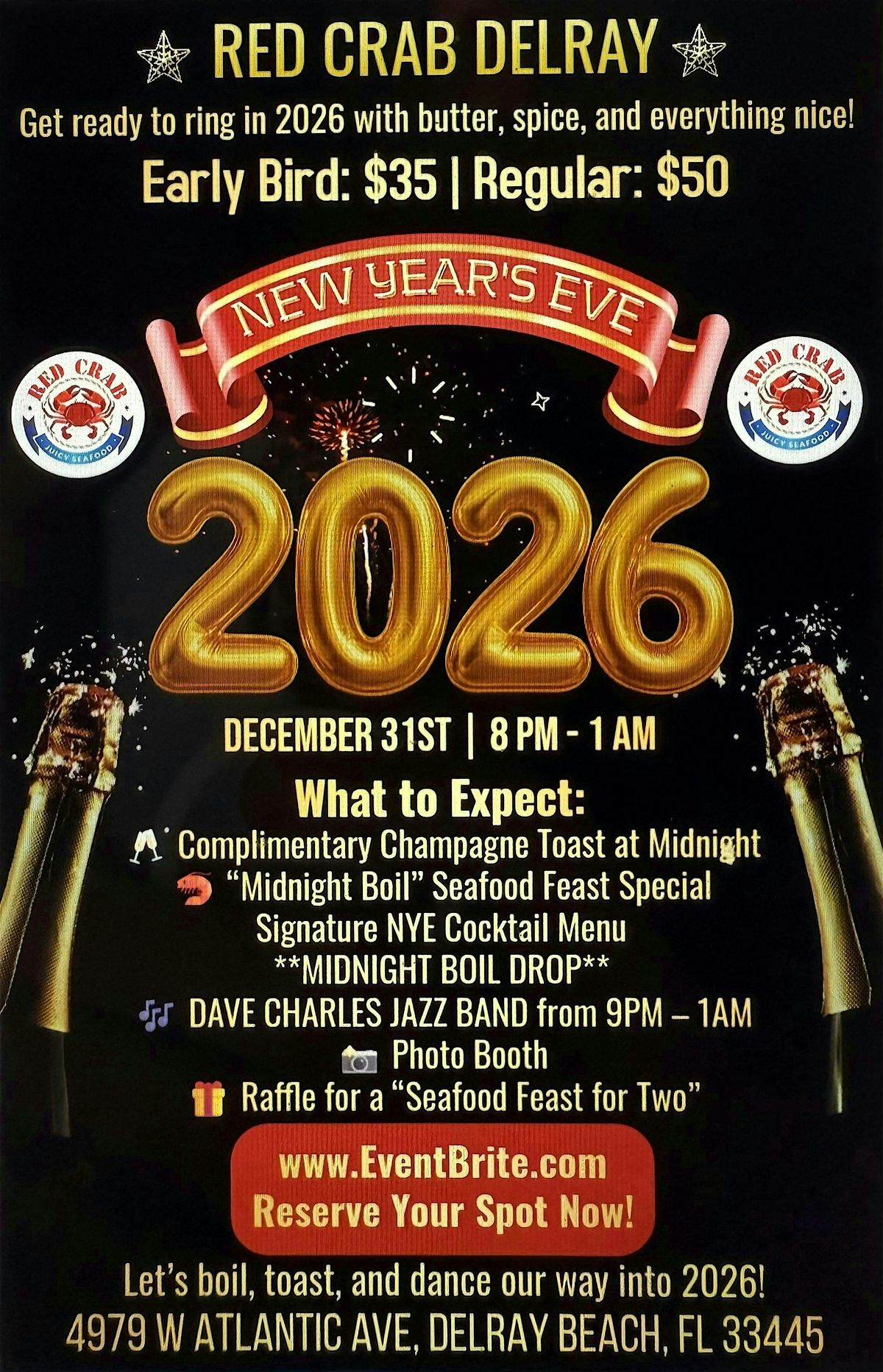 NEW YEARS EVE PARTY @ RED CRAB DELRAY