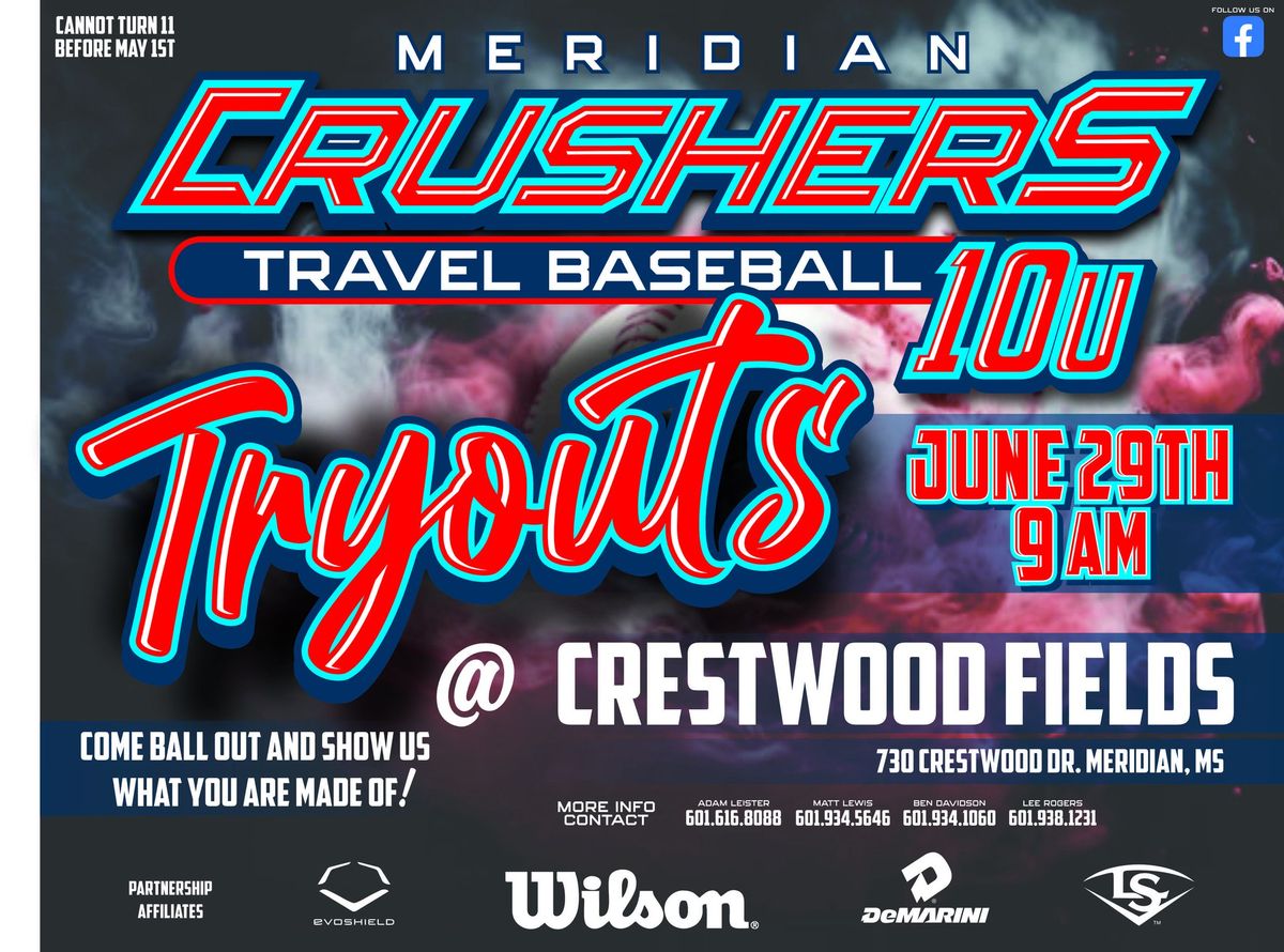 Meridian Crushers 10U Travel Baseball Tryouts