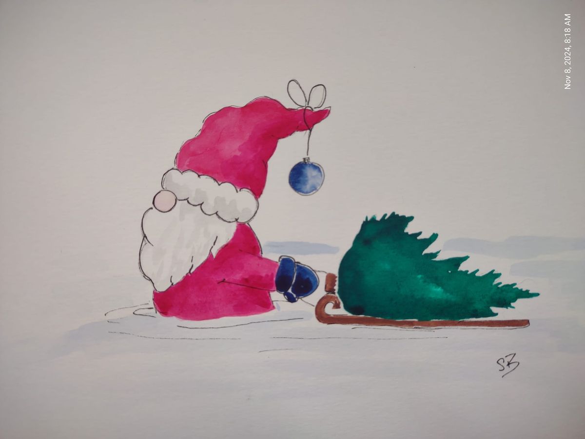 Watercolor Santa Gnome 