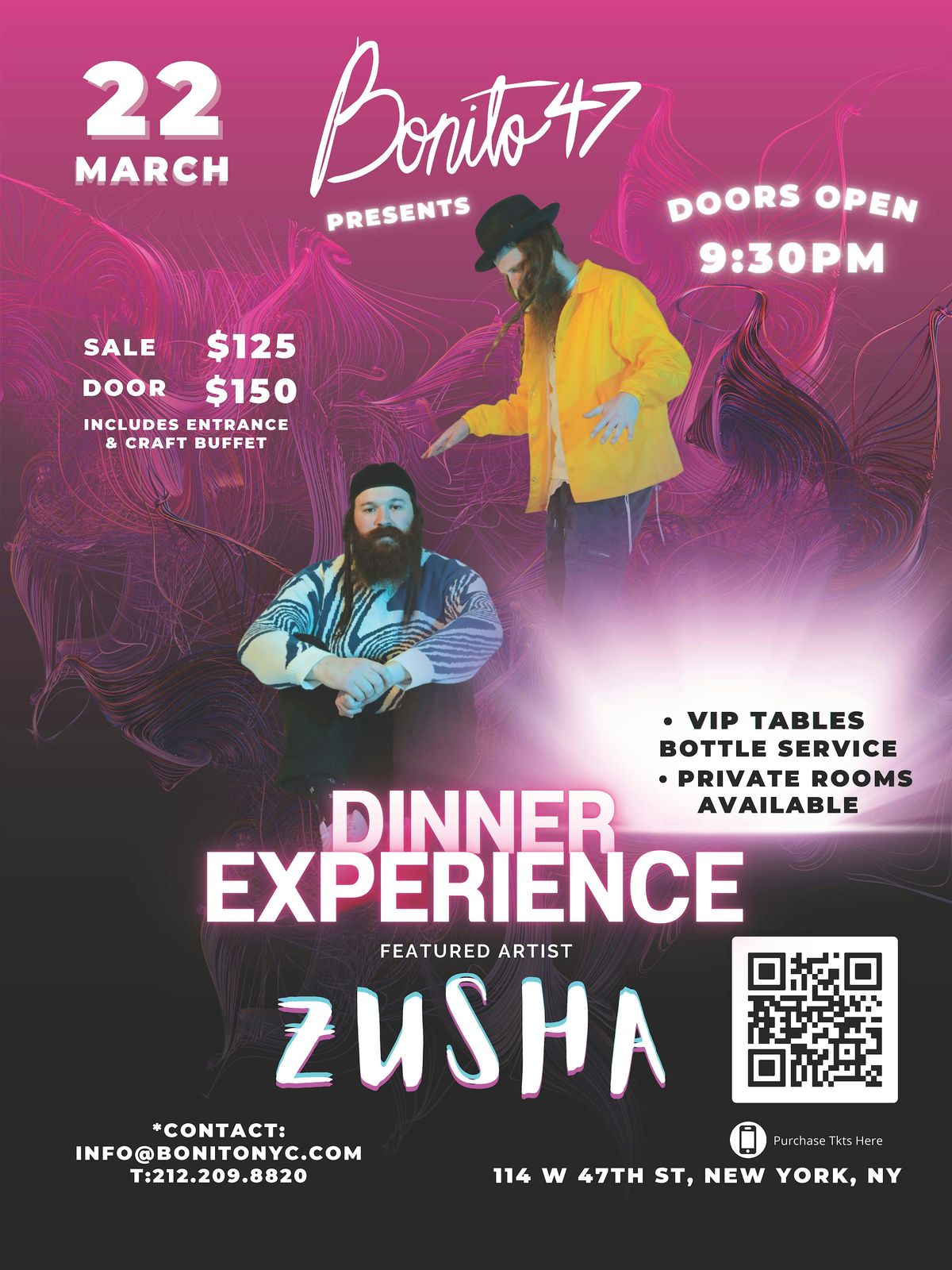 Supper Club Dinner and Show at Bonito47 Times Square NYC: ZUSHA 3\/22