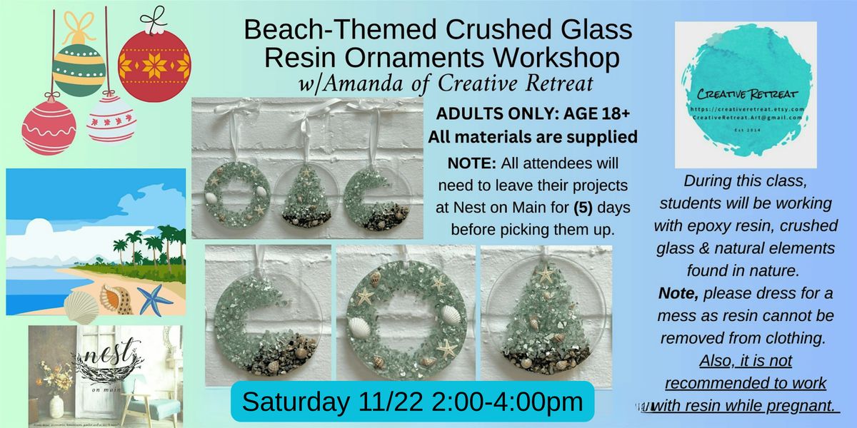 Beach-Themed Crushed Glass Resin Ornaments Workshop w\/Amanda