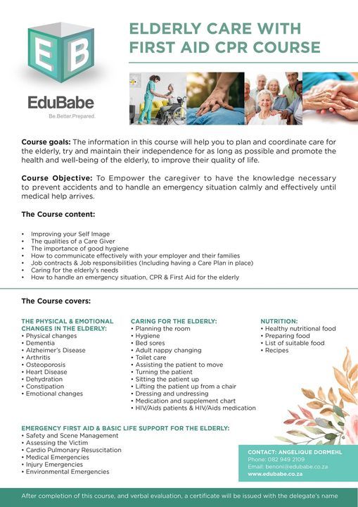 Elderly Care First Aid And Cpr Course Edubabe East Rand Nanny Domestic Au Pair Training Placement Boksburg 3 February 2021