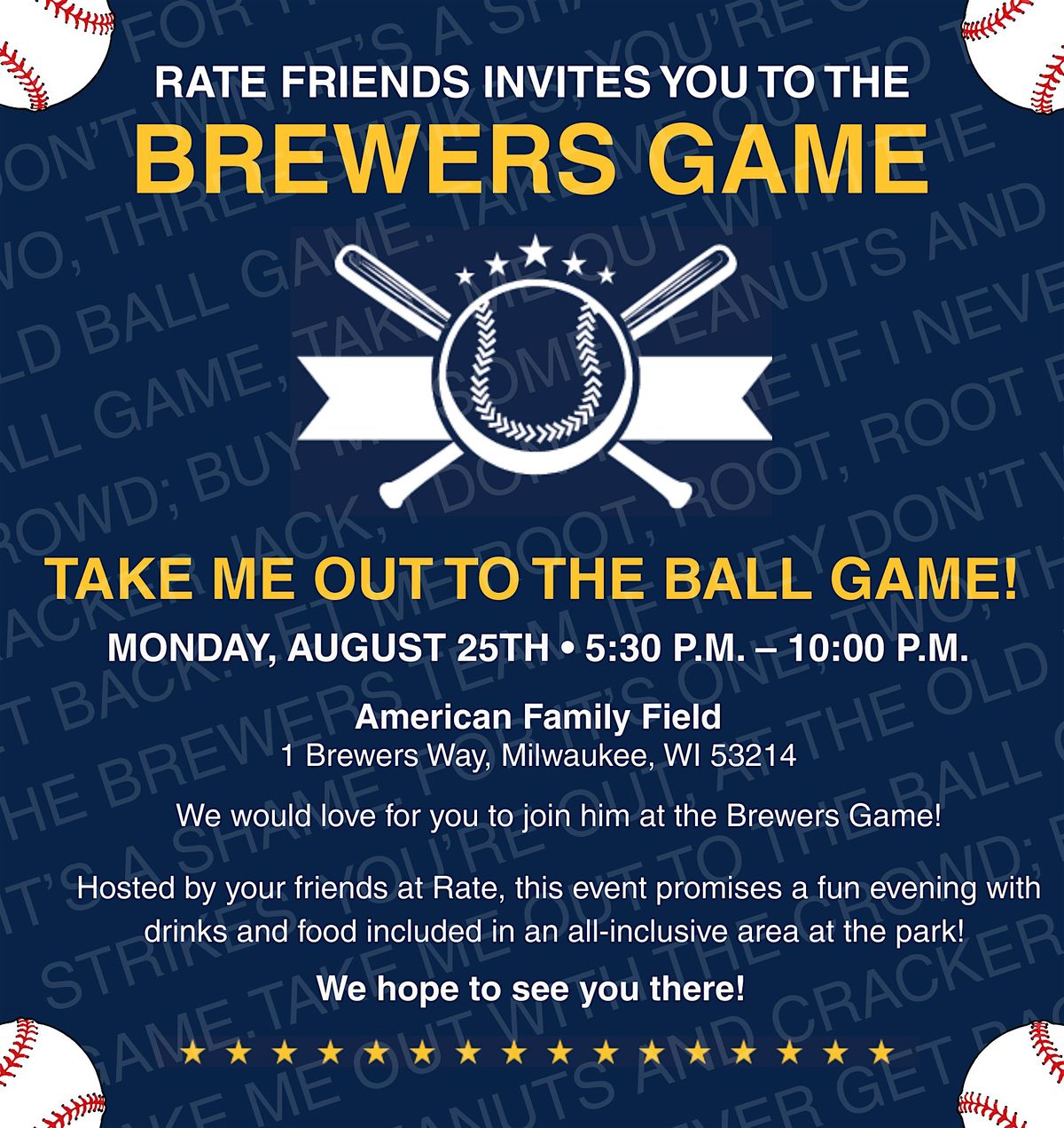 8.25.25  Brewers Game with Your Friends at Rate!