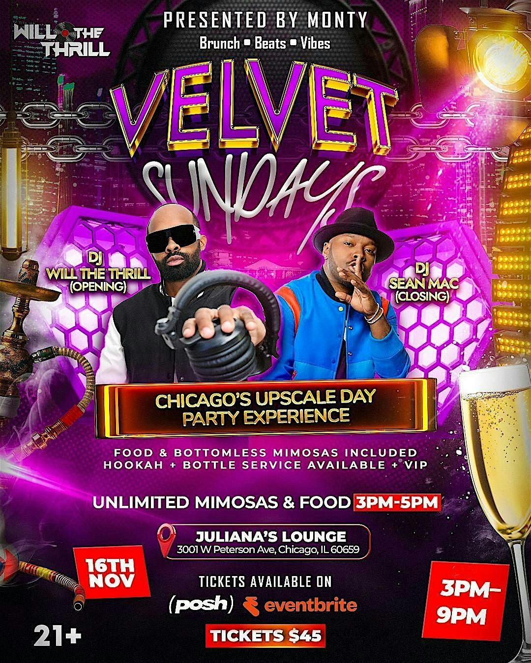 Velvet Sundays: Chicago\u2019s Upscale Day Party with Bottomless Mimosas & Food