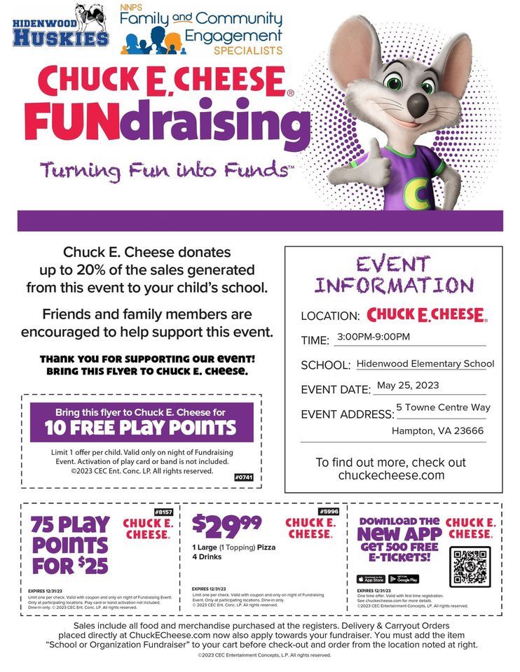 Chuck E. Cheese FUNdraiser May 25th 2023