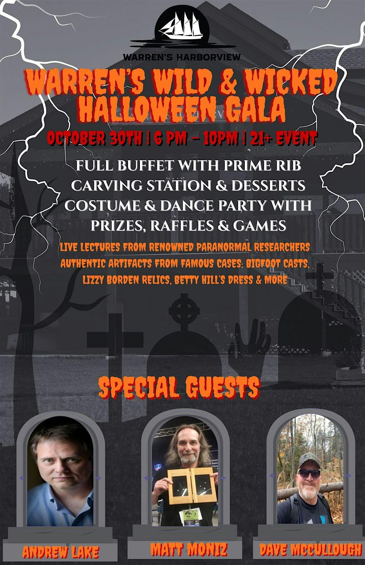 Warren's Wild & Wicked Halloween Gala Full buffet with Prime Rib carving st